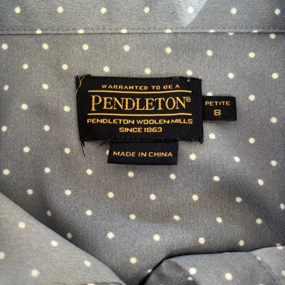 Pendleton Dusty Blue w/White Polka Dot Button-Up Shirt Women’s Size 8P - Picture 6 of 11